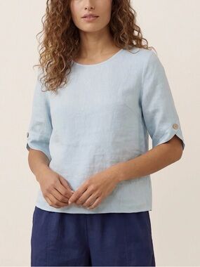 lintico 100% Linen Elbow Sleeve Pullover Top NOLA